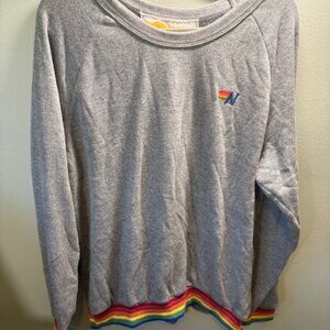 Aviator Nation Gray/Rainbow Trim Crewneck Sweatshirt L